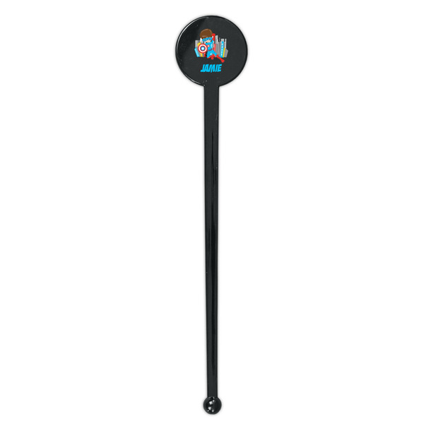 Superhero in the City Black Plastic 7" Stir Stick - Round - Single Stick