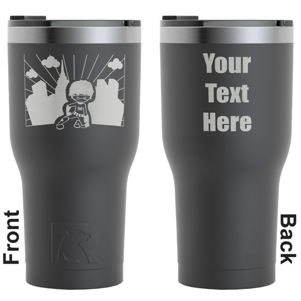 Custom Superhero in the City RTIC Tumbler - Black - Engraved Front & Back (Personalized)