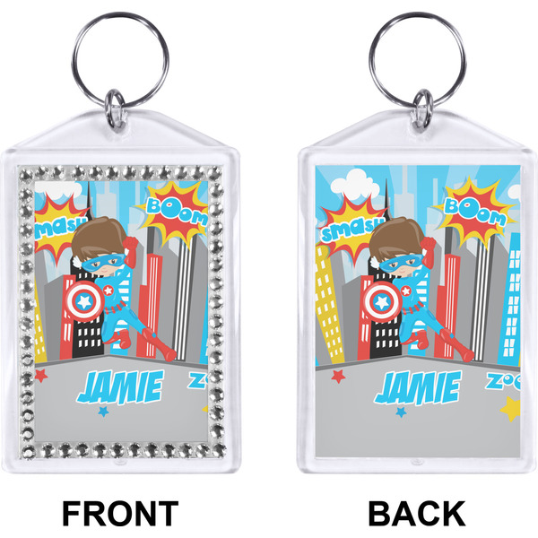 Superhero in the City Bling Keychain (Front + Back)