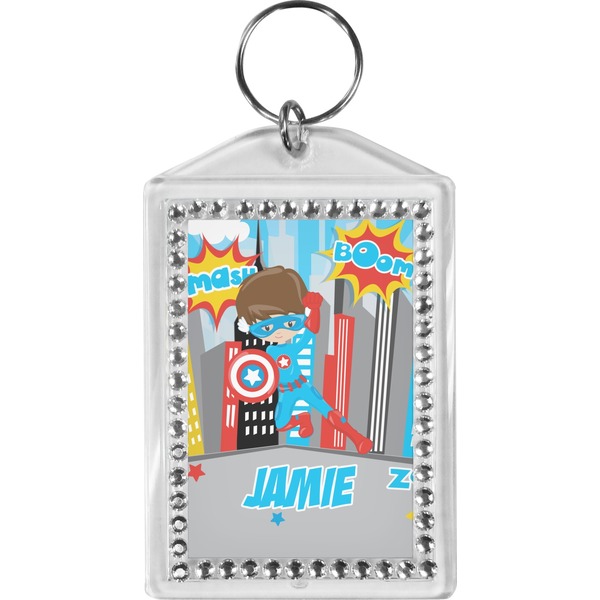 Custom Superhero in the City Bling Keychain (Personalized)