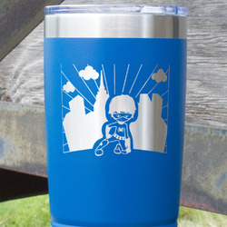 Superhero in the City 20 oz Stainless Steel Tumbler - Royal Blue - Double Sided (Personalized)