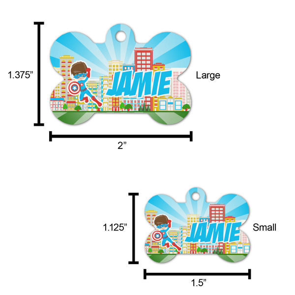 Superhero in the City Bone Shaped Dog ID Tag - Large - Scale