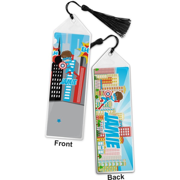Superhero in the City Bookmark with tassel - Front and Back