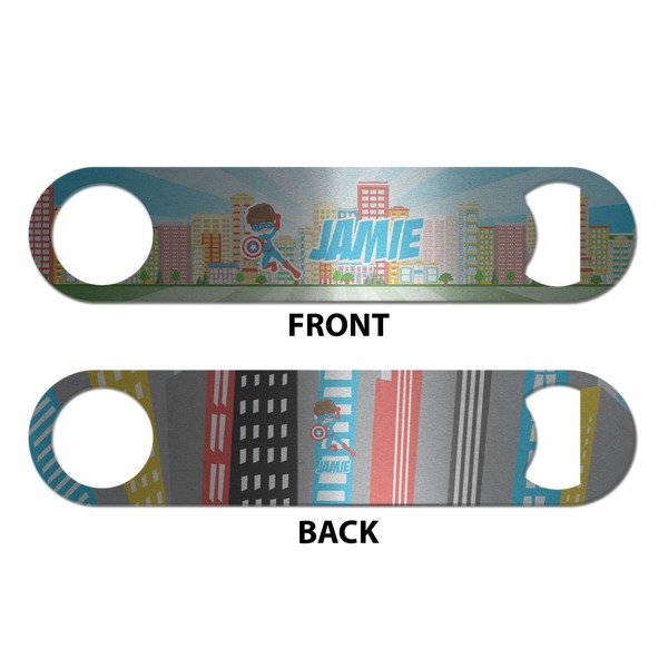 Superhero in the City Bottle Opener - Front & Back