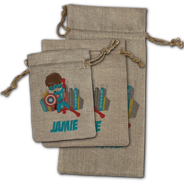 Superhero in the City Burlap Gift Bags - (PARENT MAIN) All Three