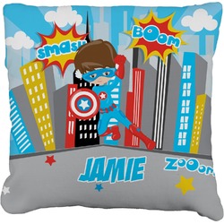 Superhero in the City Faux-Linen Throw Pillow 16" (Personalized)
