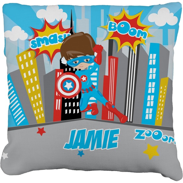 Custom Superhero in the City Faux-Linen Throw Pillow 18" (Personalized)