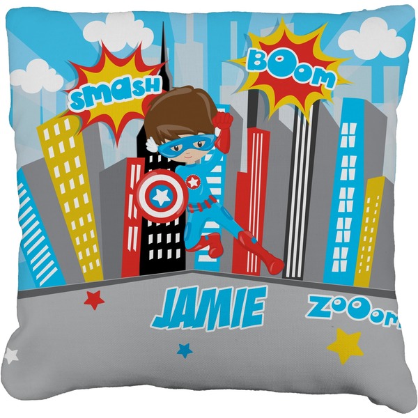 Custom Superhero in the City Faux-Linen Throw Pillow 20" (Personalized)
