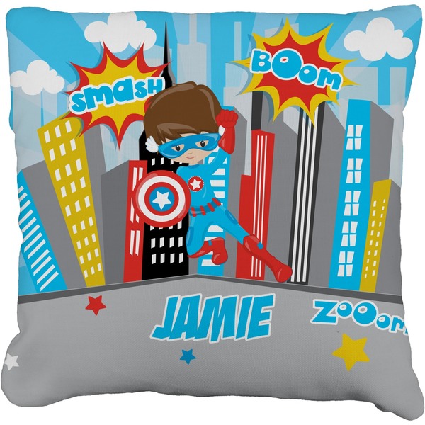 Custom Superhero in the City Faux-Linen Throw Pillow 26" (Personalized)