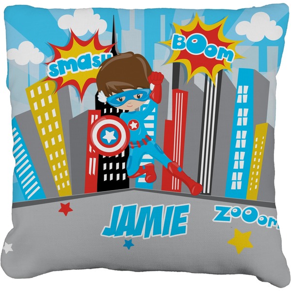 Custom Superhero in the City Faux-Linen Throw Pillow (Personalized)