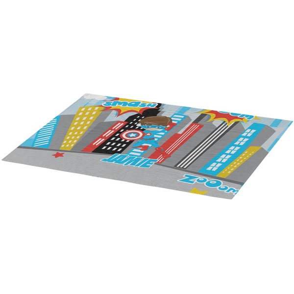 Superhero in the City Burlap Placemat (Angle View)