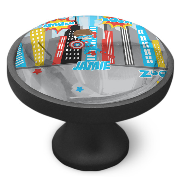 Superhero in the City Cabinet Knob - Black - Side