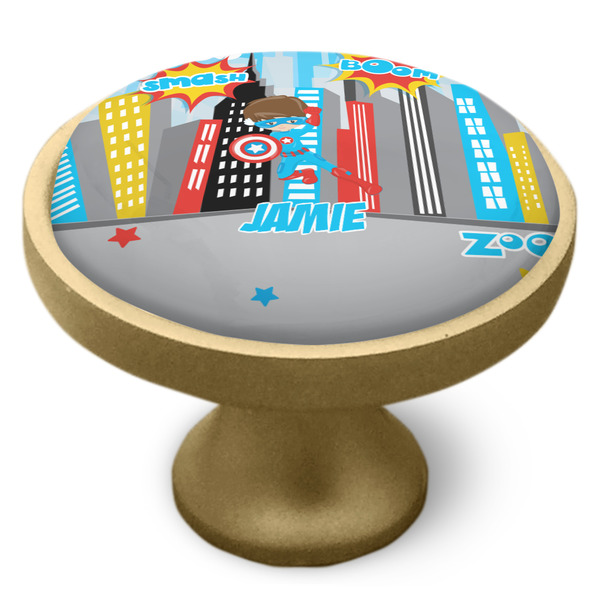 Superhero in the City Cabinet Knob - Gold - Side