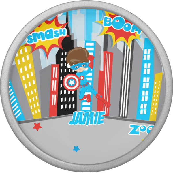 Superhero in the City Cabinet Knob - Nickel - Front