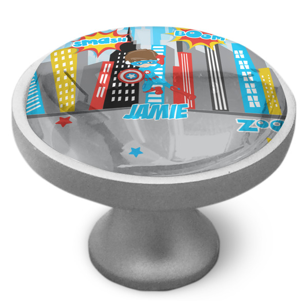 Superhero in the City Cabinet Knob - Nickel - Side