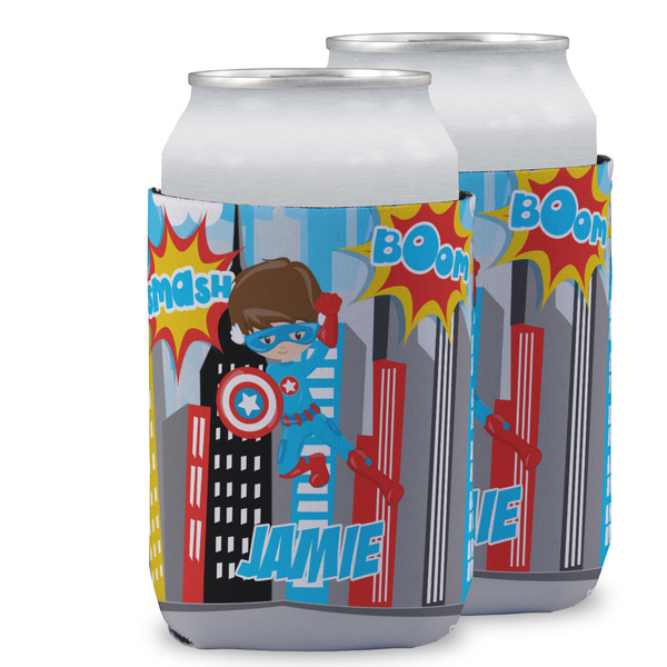 Custom Superhero in the City Can Cooler (12 oz) w/ Name or Text