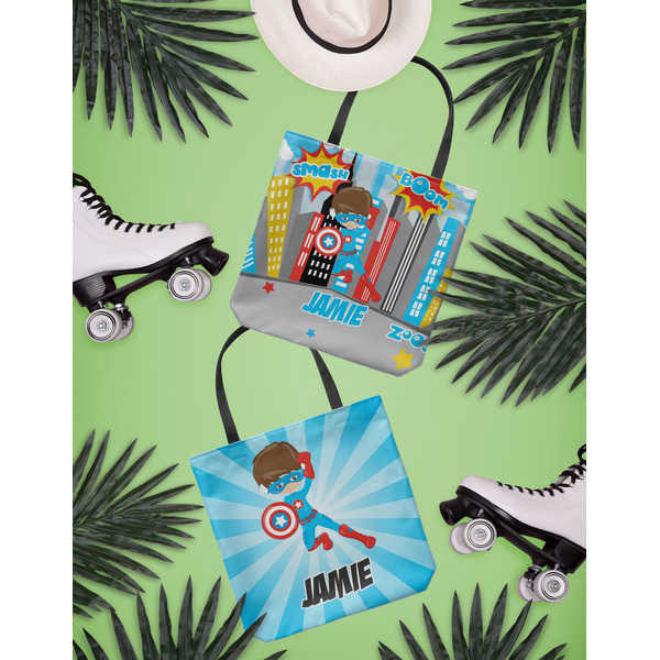 Superhero in the City Canvas Tote Lifestyle Front and Back