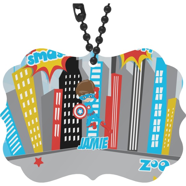 Custom Superhero in the City Rear View Mirror Charm (Personalized)