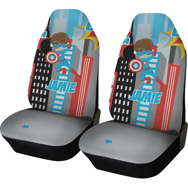 Custom Superhero in the City Car Seat Covers (Set of Two) (Personalized)