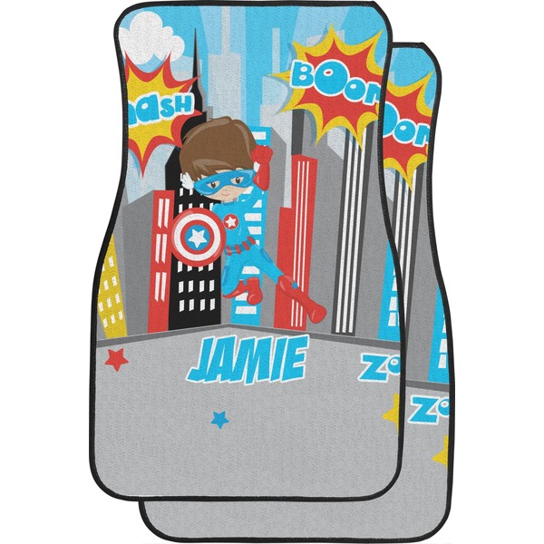 Custom Superhero in the City Car Floor Mats (Front Seat) (Personalized)