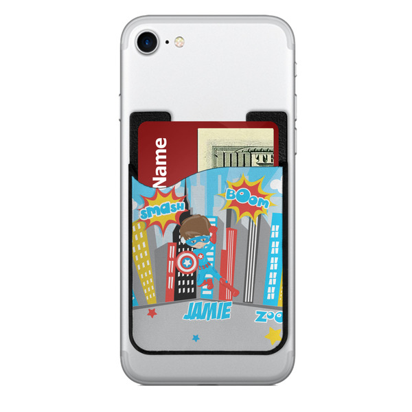 Custom Superhero in the City 2-in-1 Cell Phone Credit Card Holder & Screen Cleaner (Personalized)