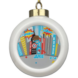 Superhero in the City Ceramic Ball Ornament (Personalized)