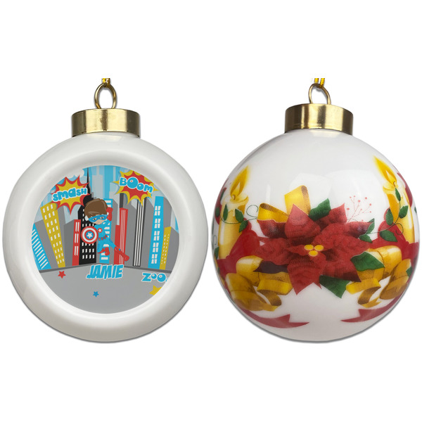 Superhero in the City Ceramic Christmas Ornament - Poinsettias (APPROVAL)