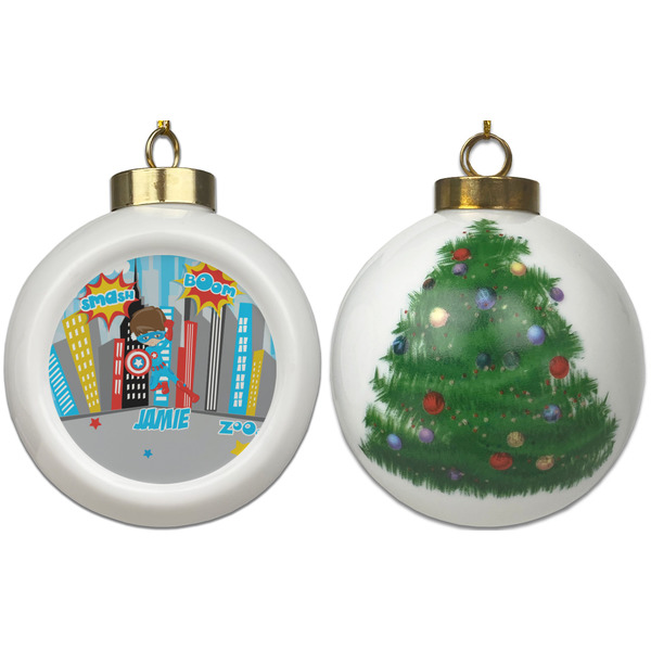 Superhero in the City Ceramic Christmas Ornament - X-Mas Tree (APPROVAL)