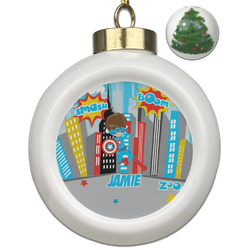 Superhero in the City Ceramic Ball Ornament - Christmas Tree (Personalized)