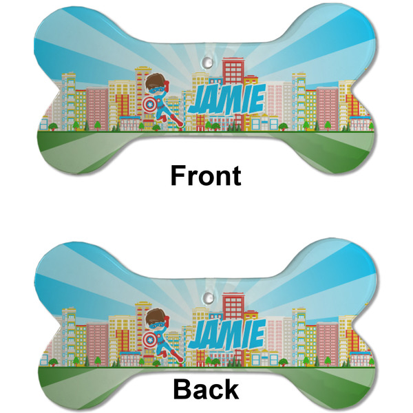 Superhero in the City Ceramic Flat Ornament - Bone Front & Back (APPROVAL)