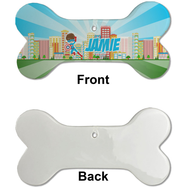 Superhero in the City Ceramic Flat Ornament - Bone Front & Back Single Print (APPROVAL)