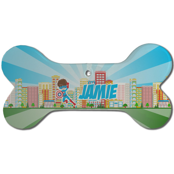 Superhero in the City Ceramic Flat Ornament - Bone Front