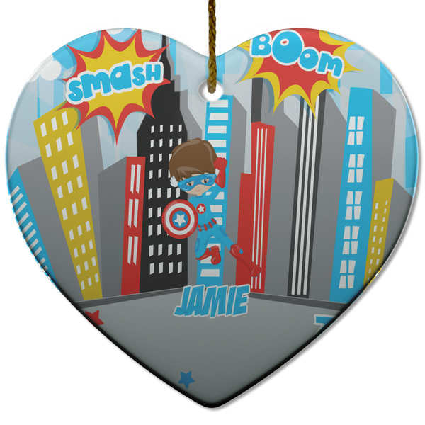 Superhero in the City Ceramic Flat Ornament - Heart (Front)