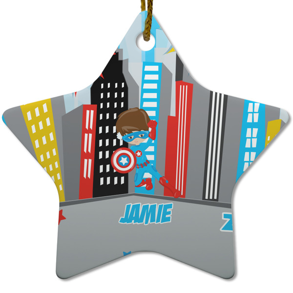 Superhero in the City Ceramic Flat Ornament - Star (Front)