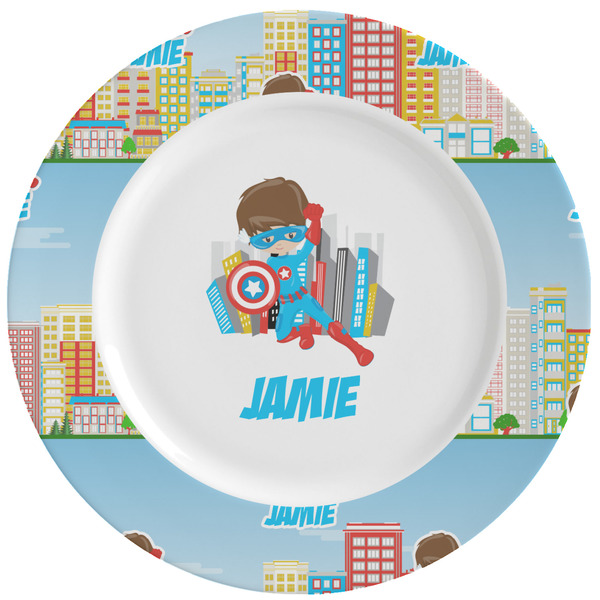 Custom Superhero in the City Ceramic Dinner Plates (Set of 4) (Personalized)
