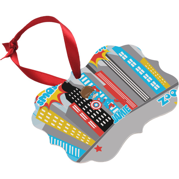 Superhero in the City Christmas Ornament (Angle View)