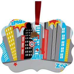 Superhero in the City Metal Frame Ornament - Double Sided w/ Name or Text