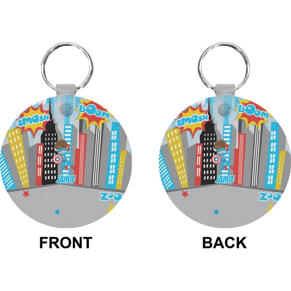 Superhero in the City Circle Keychain (Front + Back)