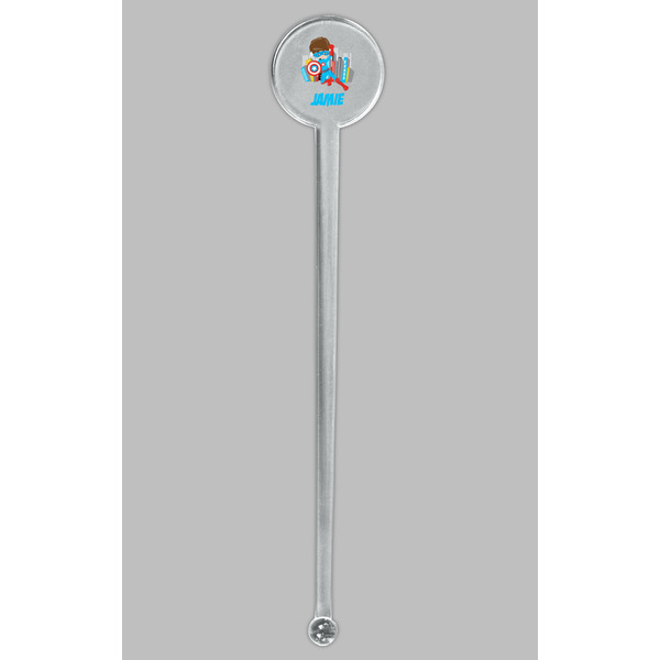 Superhero in the City Clear Plastic 7" Stir Stick - Round - Single Stick