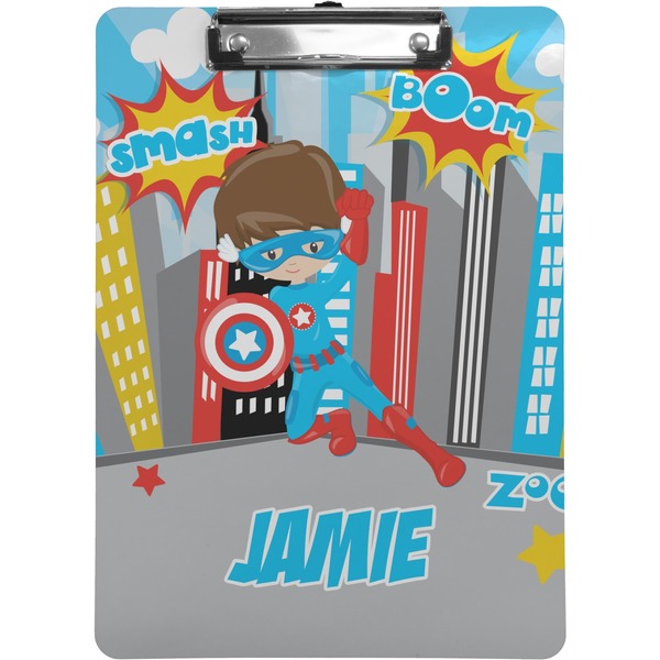 Custom Superhero in the City Clipboard (Letter Size) (Personalized)