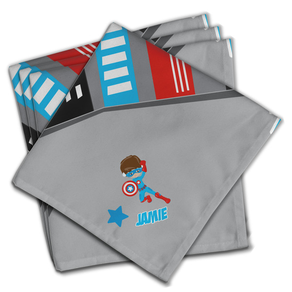 Superhero in the City Cloth Napkins - Personalized Dinner (PARENT MAIN Set of 4)