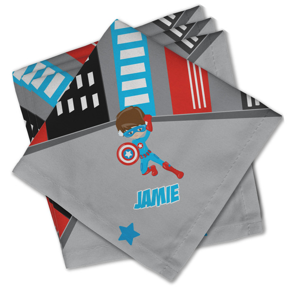 Superhero in the City Cloth Napkins - Personalized Lunch (PARENT MAIN Set of 4)