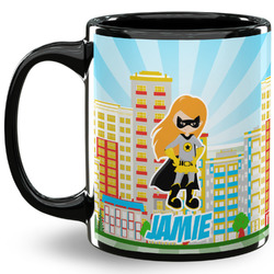 Superhero in the City 11 Oz Coffee Mug - Black (Personalized)