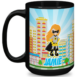 Superhero in the City 15 Oz Coffee Mug - Black (Personalized)