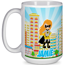 Superhero in the City 15 Oz Coffee Mug - White (Personalized)