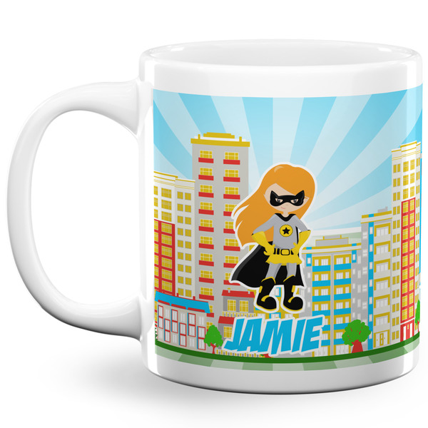 Custom Superhero in the City 20 Oz Coffee Mug - White (Personalized)