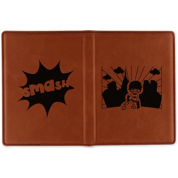 Superhero in the City Cognac Leather Passport Holder Outside Double Sided - Apvl