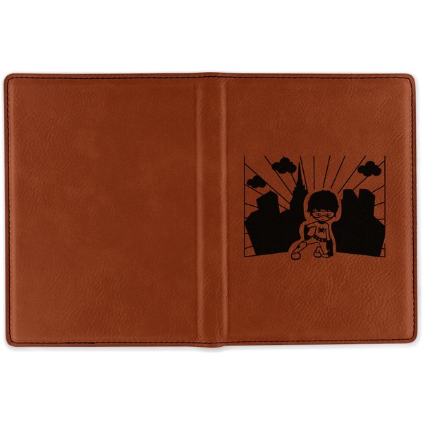 Superhero in the City Cognac Leather Passport Holder Outside Single Sided - Apvl