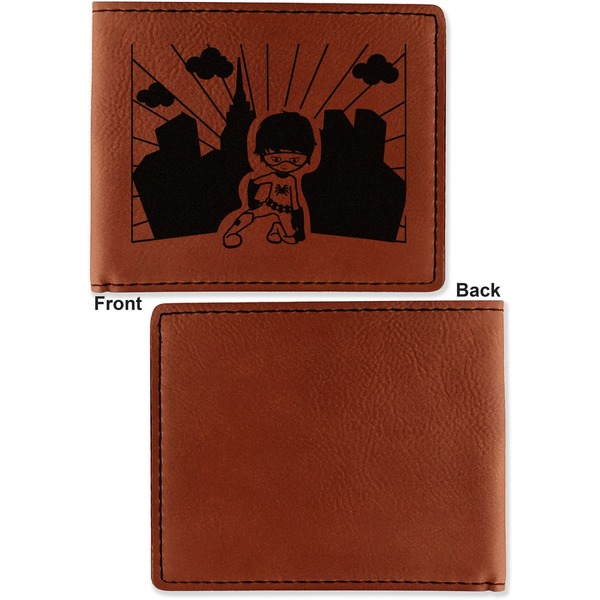 Superhero in the City Cognac Leatherette Bifold Wallets - Front and Back Single Sided - Apvl