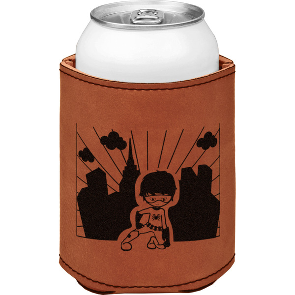 Custom Superhero in the City Leatherette Can Sleeve - Single Sided